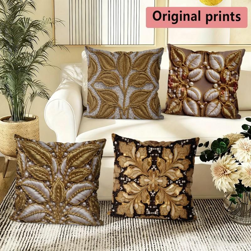 Luxury Gold Leaf Embossed Pillow Covers Pattern Cushion Cover Suitable for Sofa Bedroom Car Pillow Cover