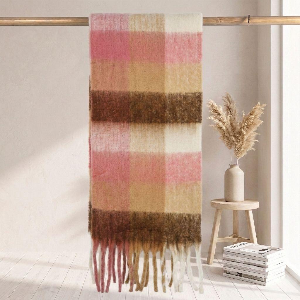 | Imitation mohair plaid scarf | Autumn and winter warm AC grid | Support LOGO customization