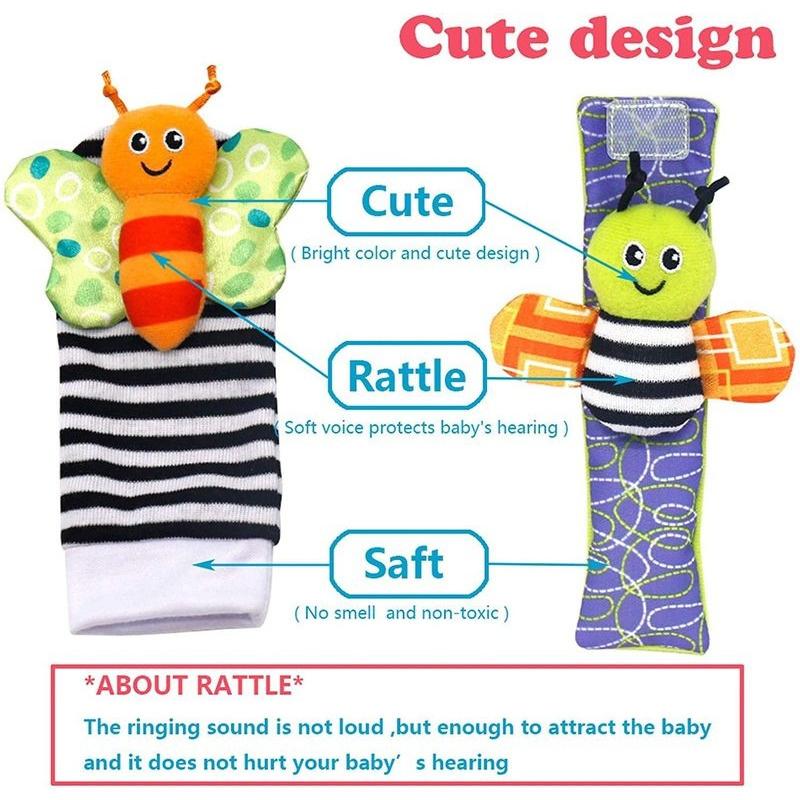 1set 0~24 Months Baby Rattles Soft Plush Toys Foot Wrist Rattle Set Cartoon Newborn Development Educational Toys for Children