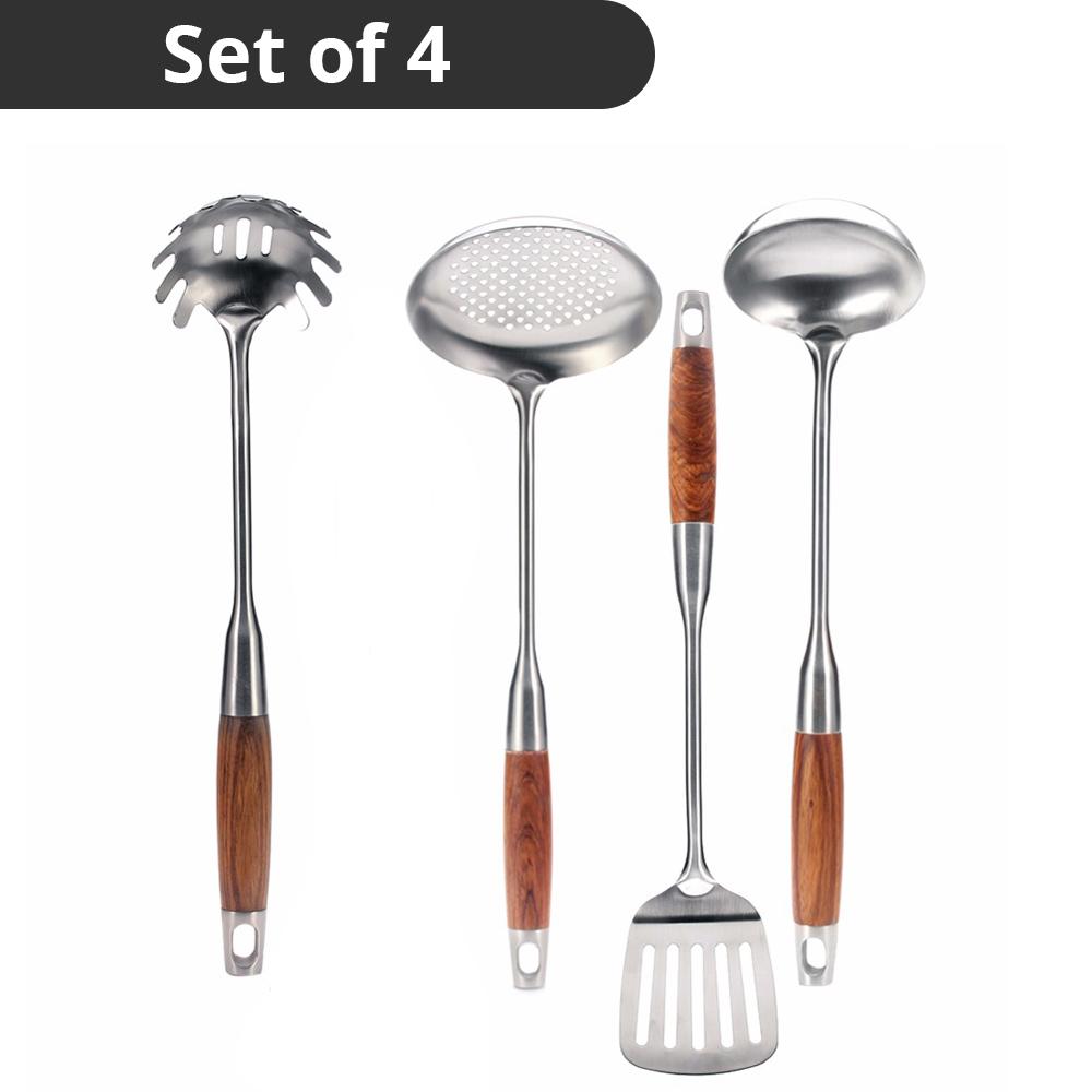 Cooking Utensils, 304 Stainless Steel Kitchen Utensil Set, Rosewood Handle Anti-scald, Best Kitchen Tools by Leeseph