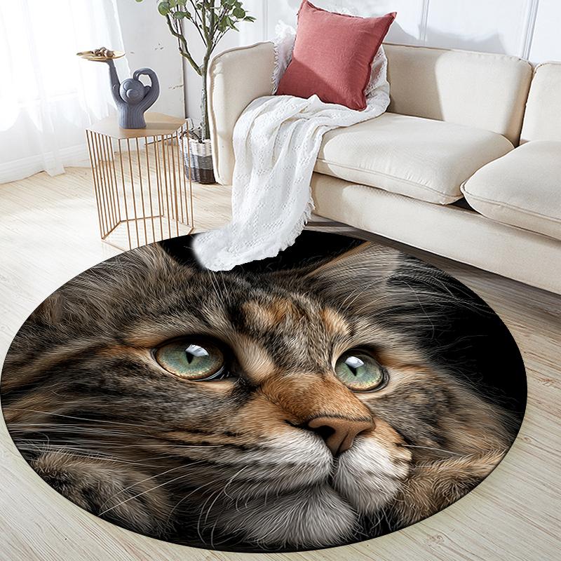 Black Maine Coon pattern round rug,Carpet Rug for Living Room Bedroom Playroom ,Non-slip Floor Mat,Holiday Gifts and Birthday Gifts.