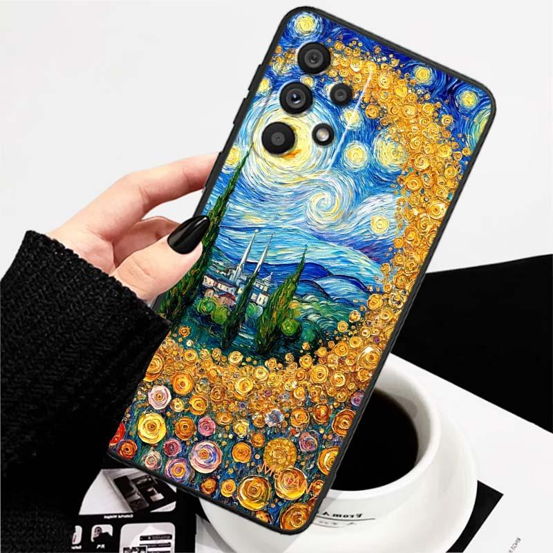 Креативные пейзажные узоры Для Samsung A73 A72 A71 A55 A54 A53 A52 A51 A13 A22 A16 A15 A12 A14 A26 A07 5G Черный чехол для телефона