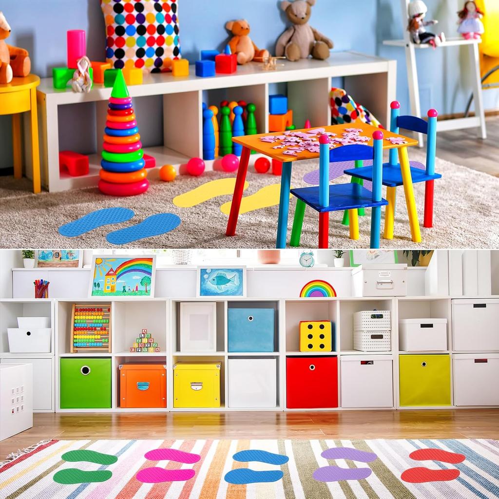 PATIKIL Feet Markers for Classroom, 4 Pairs Plastic Floor Foot Shaped Non Slip Spots Carpet Markers for Education Preschool Children Teacher