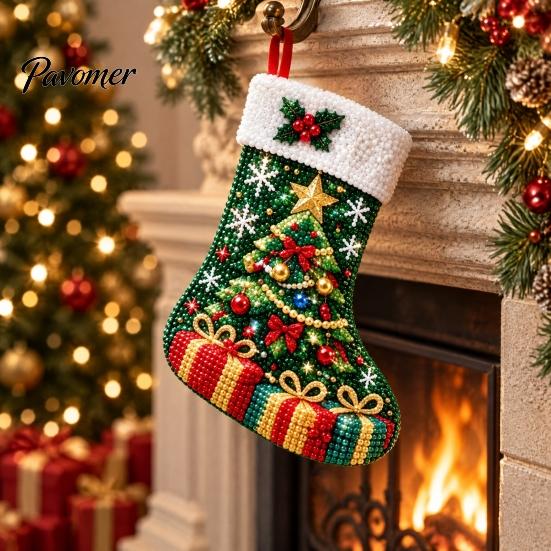 Acrylic Crafting Supplies for Holidays Faux Diamond Painting Christmas Stocking Kit, DIY Ornament Craft Tree Decorating Materials Kids Adults,
