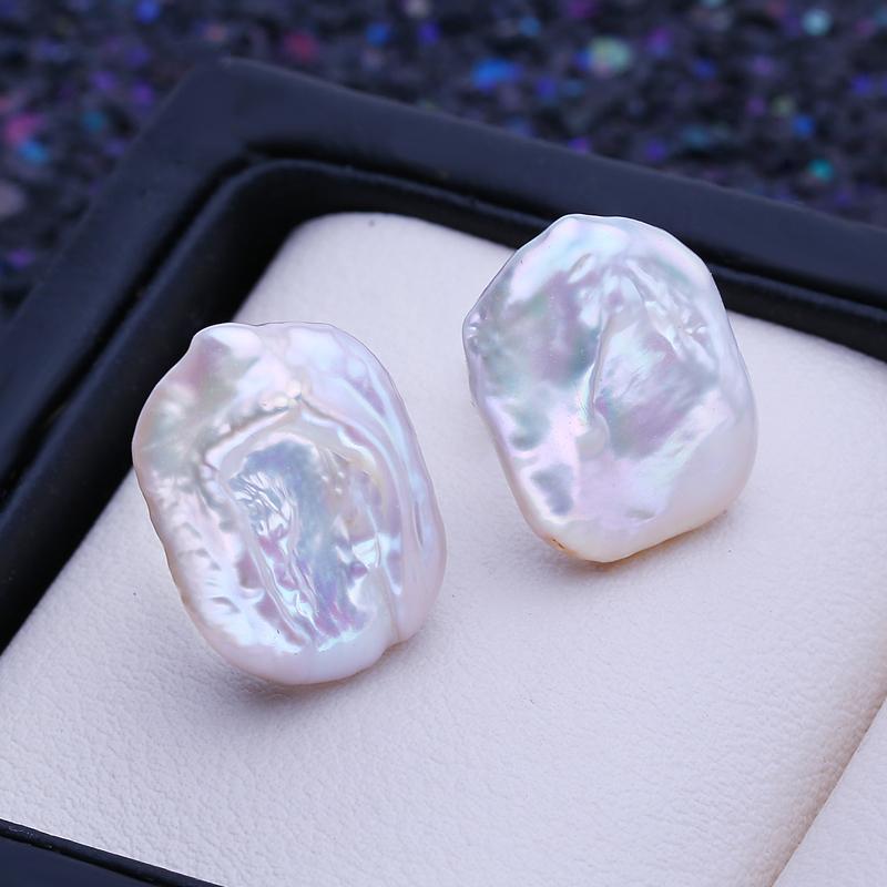 LSOOYH Natural Freshwater Big Baroque Pearl Necklace Square Pendant Fashion Stud Earrings For Women Pearl Jewelry Sets