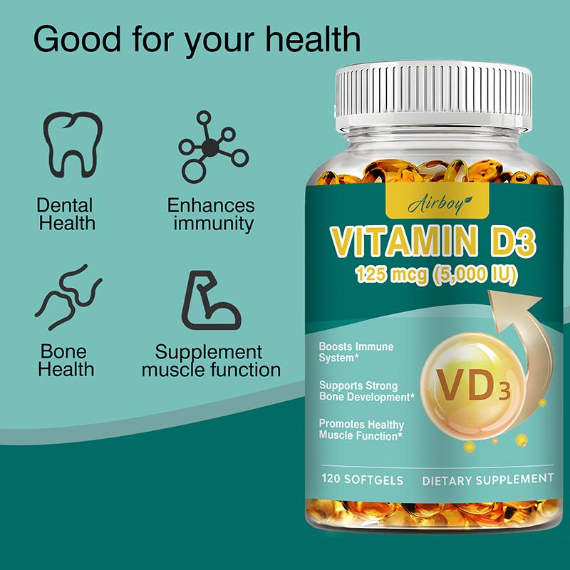 Vitamin D3 supplements help boost immunity, strengthen bones and teeth - 120 capsules
