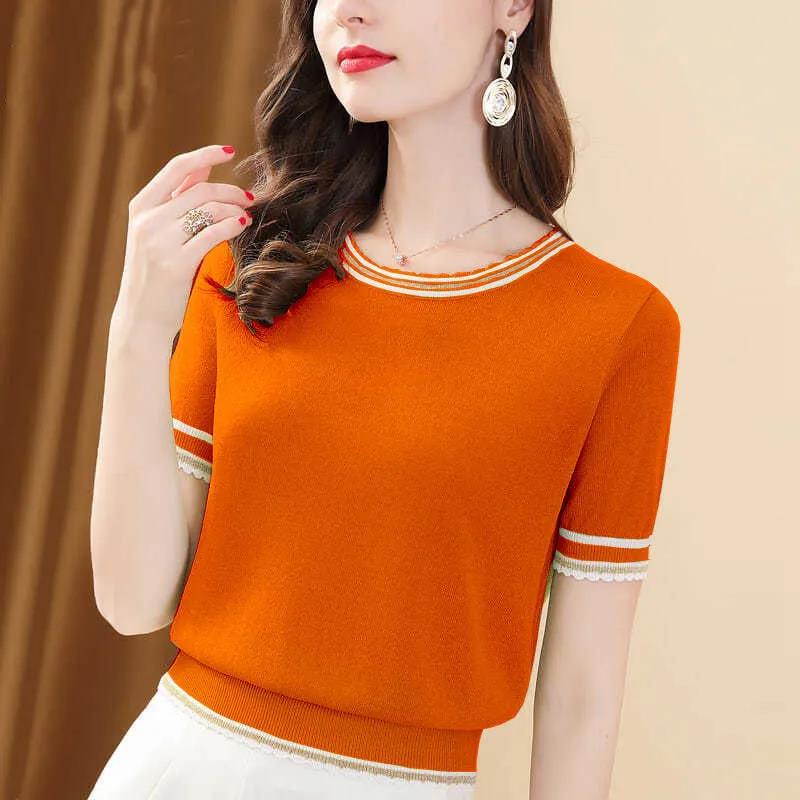 Женская свободная футболка с круглым вырезом, топ со средними рукавами, летняя нижняя рубашка