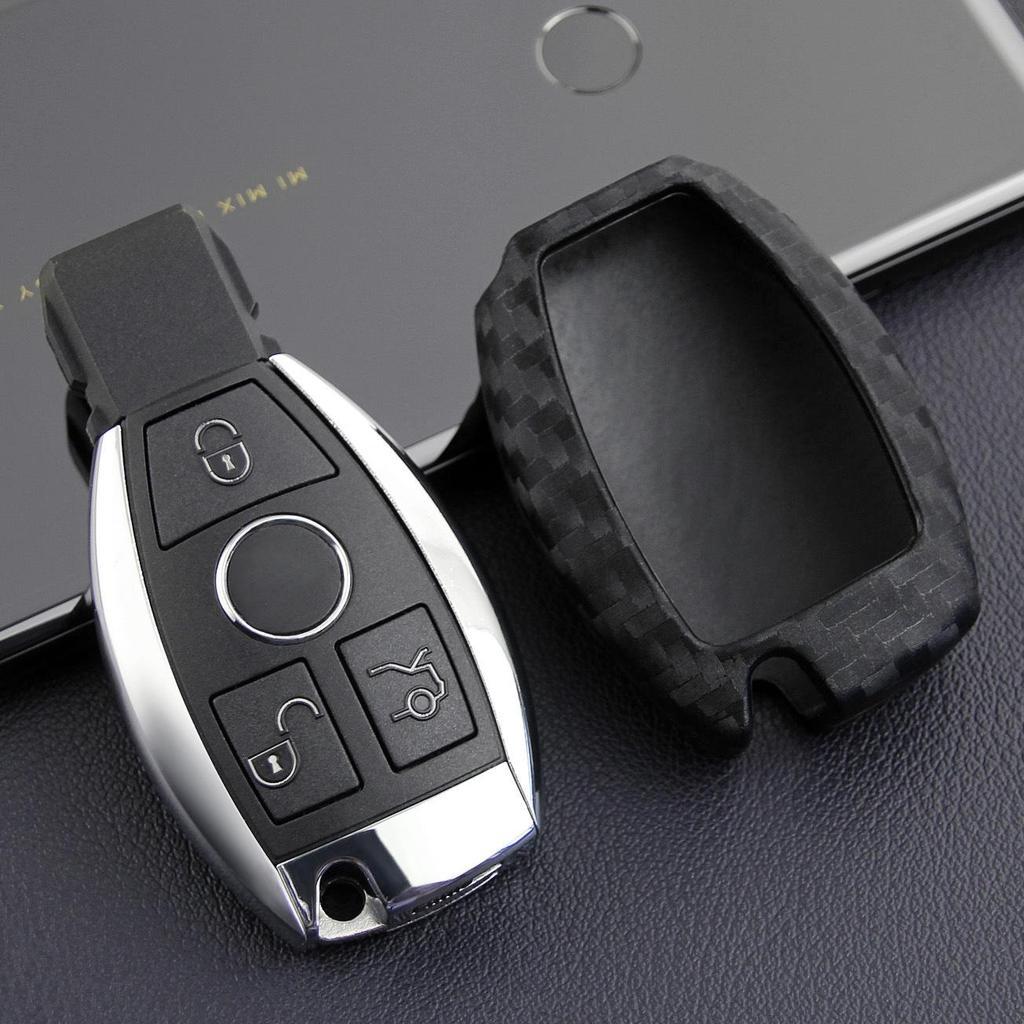 Silicone Carbon Fiber Key Case for Mercedes-Benz C-Class, C200L, GLC260, GLK300
