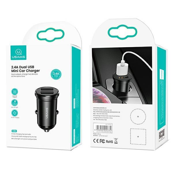 USAMS Car charger 2xUSB 2.4A Mini black CC114TC01 (US-CC114)