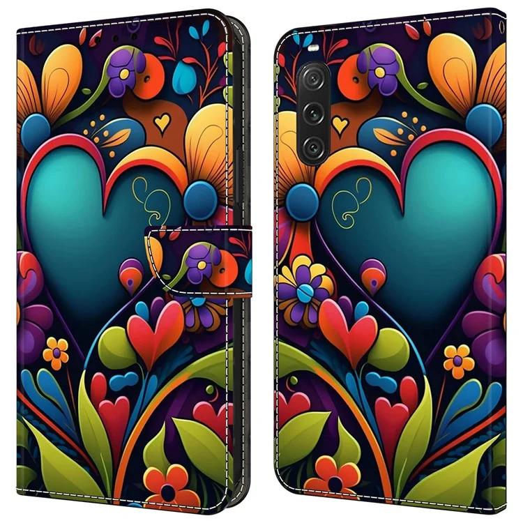 For Sony Xperia 10 V Wallet Phone Case Pattern Printing PU Leather Flip Cover - Flower Vine