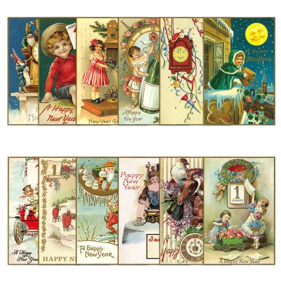 12/24 шт. Поздравительные открытки с Новым годом, ретро-иллюстрации, праздничные открытки с акцентами из золотой фольги для семьи и друзей