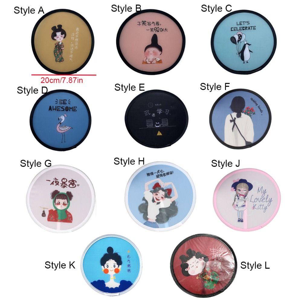 Round Folding Fans Cartoon Hand Fan Circular Fan Pocket Fan  For Beach Lawn