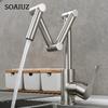 Copper Folding Kitchen Faucet Wash Basin Sink Retractable Hot and Cold Faucet Sitting Type Universal Rotating Faucet