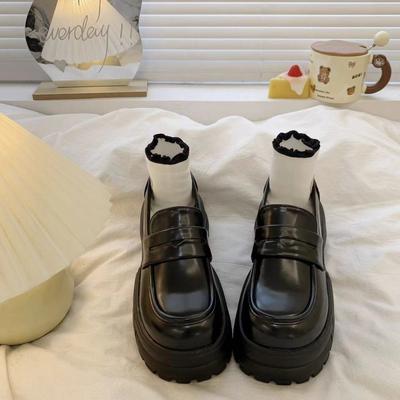 Ретро британский стиль черные маленькие кожаные туфли весна и осень новые круглый носок платформа лоферы одинарные туфли женские