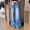 2025 American Style High-Waisted Medium Blue Wide-Leg Jeans - Women's Summer Slimming, Hip-Lifting & Flaw-Hiding.