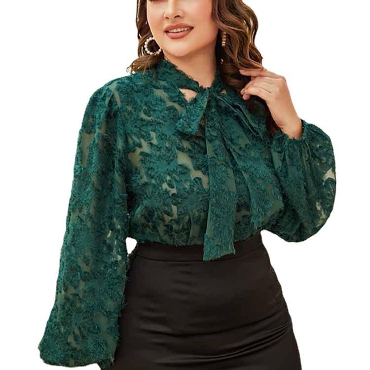 Женская рубашка больших размеров с бантом и завязками, длинный рукав, свободная блузка для поездок на работу