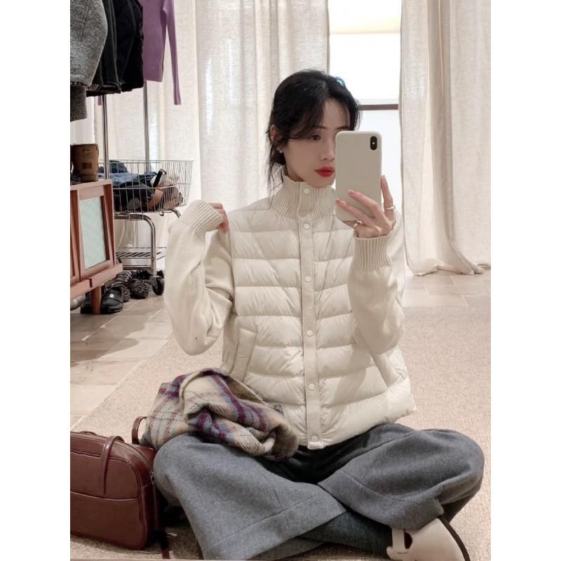 Womens Lightweight Down Jacket With Knit Collar Panel 86-90% White Duck Slim Fit Winter