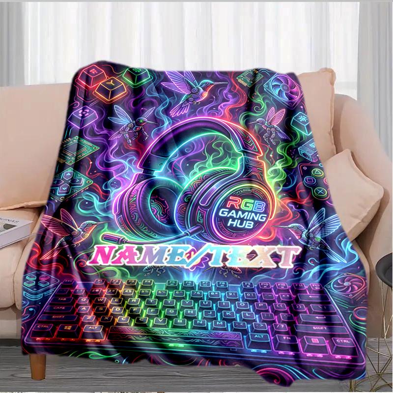 1PC Custom Name Hub Neon Vibes outdooor Flannel blankets Throw Blanket All-Season Throw Gift Bedspread for Couch, Bed, Camping Holiday Birthday gift