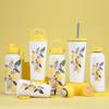 Термос большой емкости, кружка с широким горлышком, портативная, для спорта на открытом воздухе, чайник, кружка с соломинкой, чашка для воды с принтом лимона