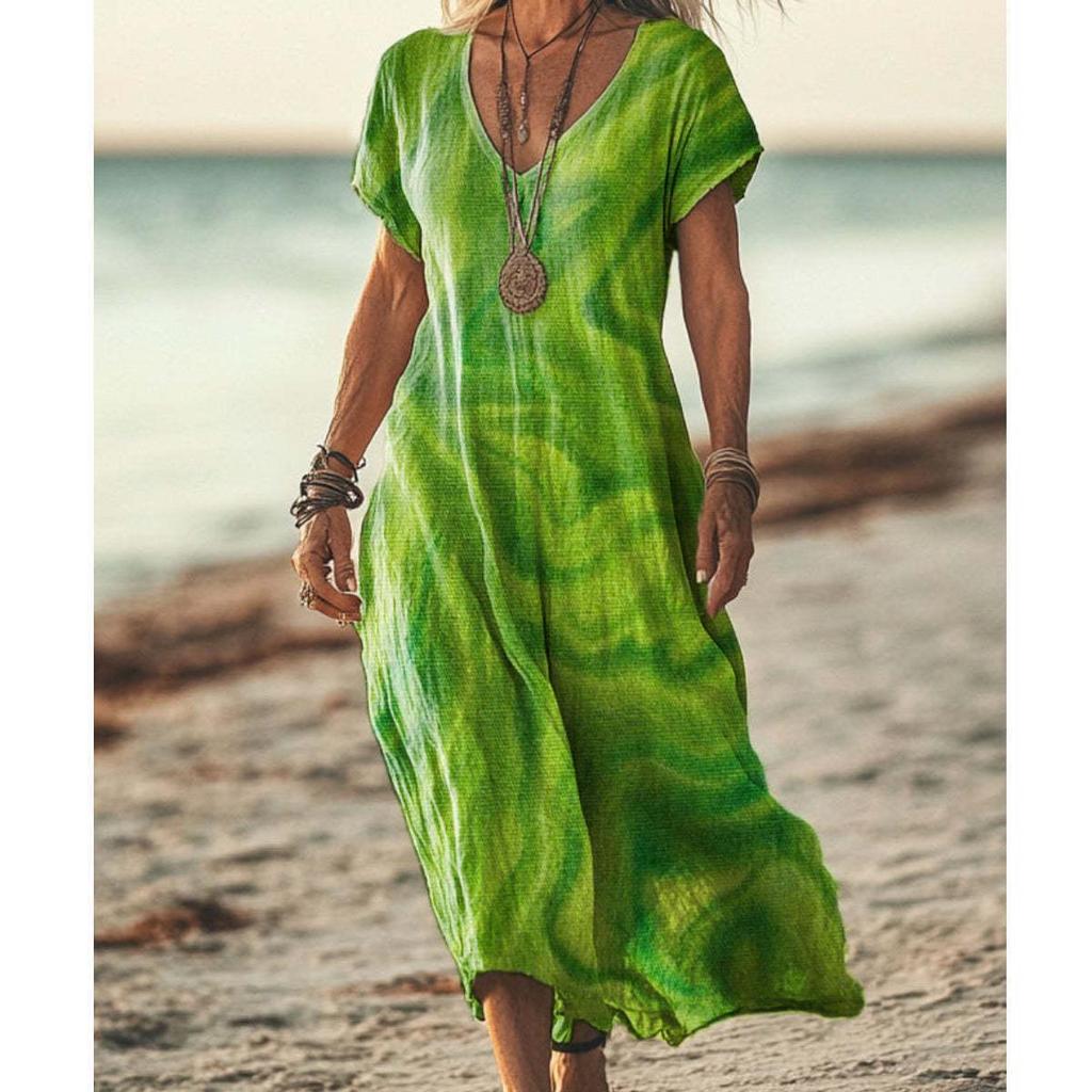 Bohemian Retro Print Raglan Sleeve Summer Maxi Dress