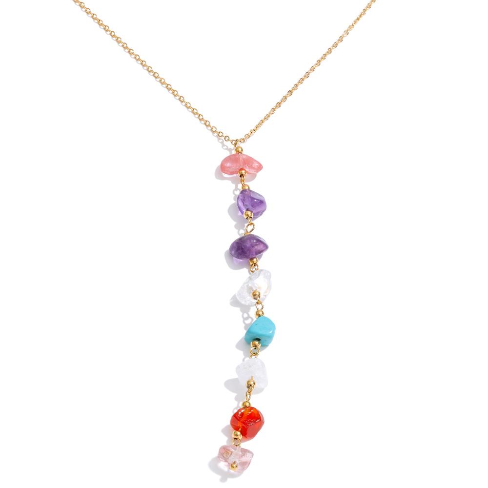 Yhpup Fashion Stainless Steel Colorful Stone Y Chain Necklace Pendant for Women Charm 2026 Summer Handmade Jewelry Wholesale