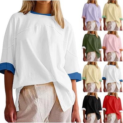Женская повседневная свободная посадка с рукавом 3/4, летняя футболка, базовые хлопковые футболки, модные топы