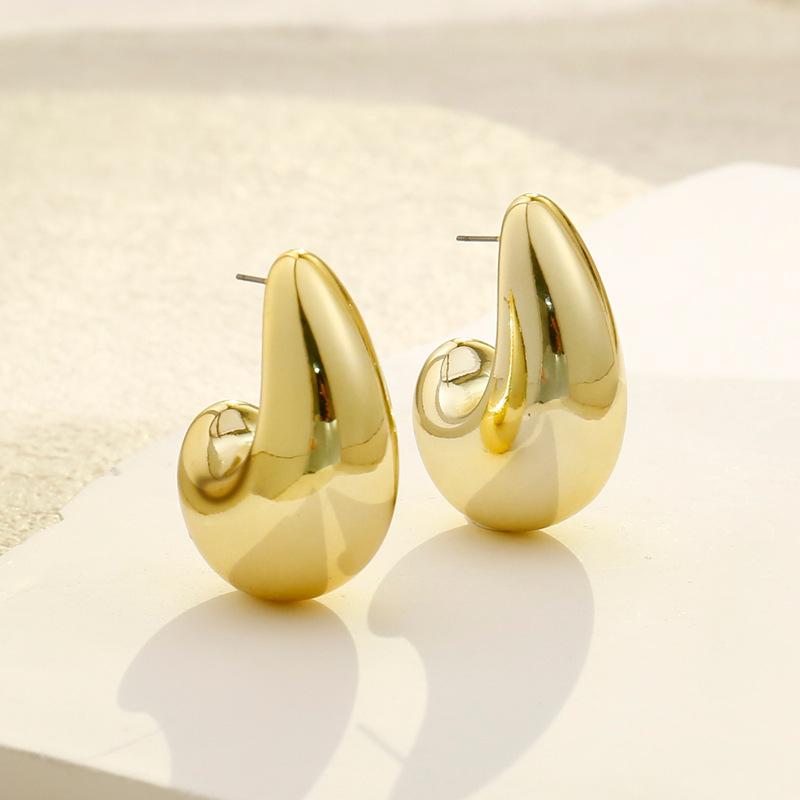 Big Waterdrop Smooth Gold Color Round Stud Earrings Unique Exaggerate Geometric Personality Women Jewelry Earring