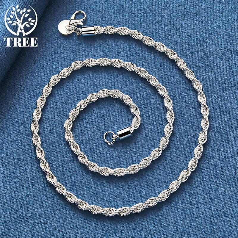 Ювелирные изделия из стерлингового серебра 925 пробы, 16/18/20/22/24 дюйма, 4 мм, витая веревка-цепочка