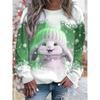 Women's Sweatshirt Long Sleeve Winter Bunny with Hat Graphic Blue Snowflakes Crew Neck Casual Comfortable Holiday Festive Homewear Regular Fi