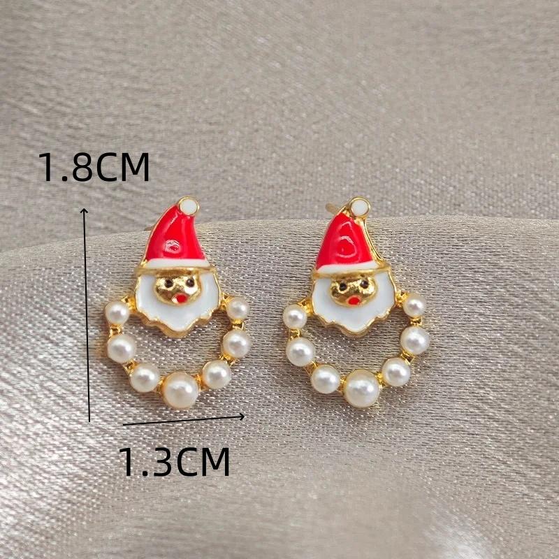 Enamel Santa Claus Min Stud Earrings Female Fashion Sweet Red White Color Geometry Ear Wedding Jewelry Romantic Gift