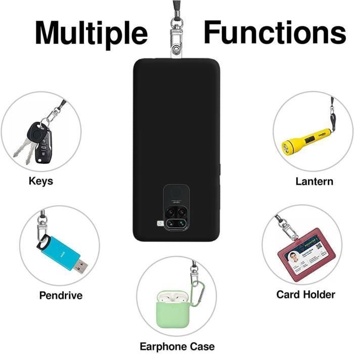 Coque de Protection - E.F.CONNECTION - Xiaomi 10T Lite - Silicone Souple - Bandoulière Noir - Couleur Unie