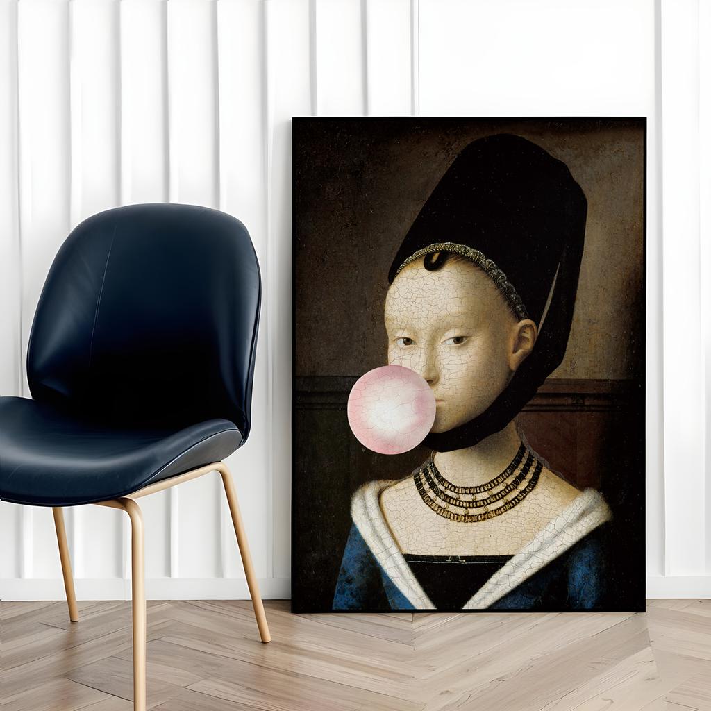 Портрет-плакат с воздушным шаром в стиле поп-арт в черной рамке