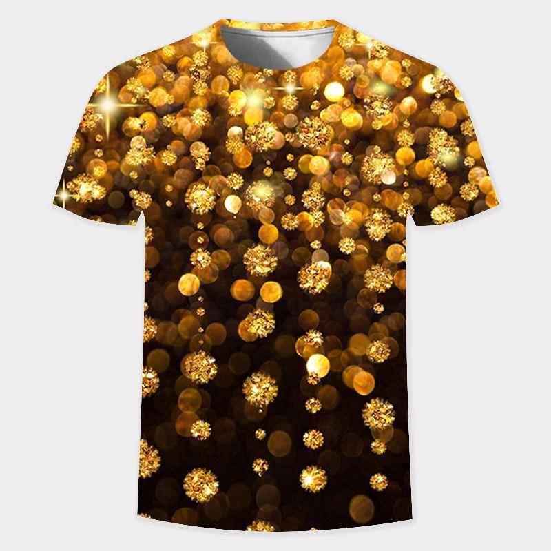 Summer 3D Gold Fashion Digital Harajuku Print Short Sleeve Round Neck Men's Casual Personality Hip Hop Street T-shirt Tops