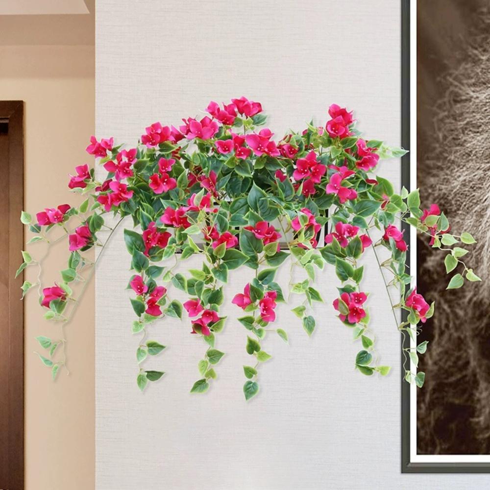 1PC Silk Plastic Flower Vines Artificial Hanging Bougainvillea Faux Plant for Outdoor Home Farmhouse Garden Porch Eave Wall Fence Wedding Party Decor