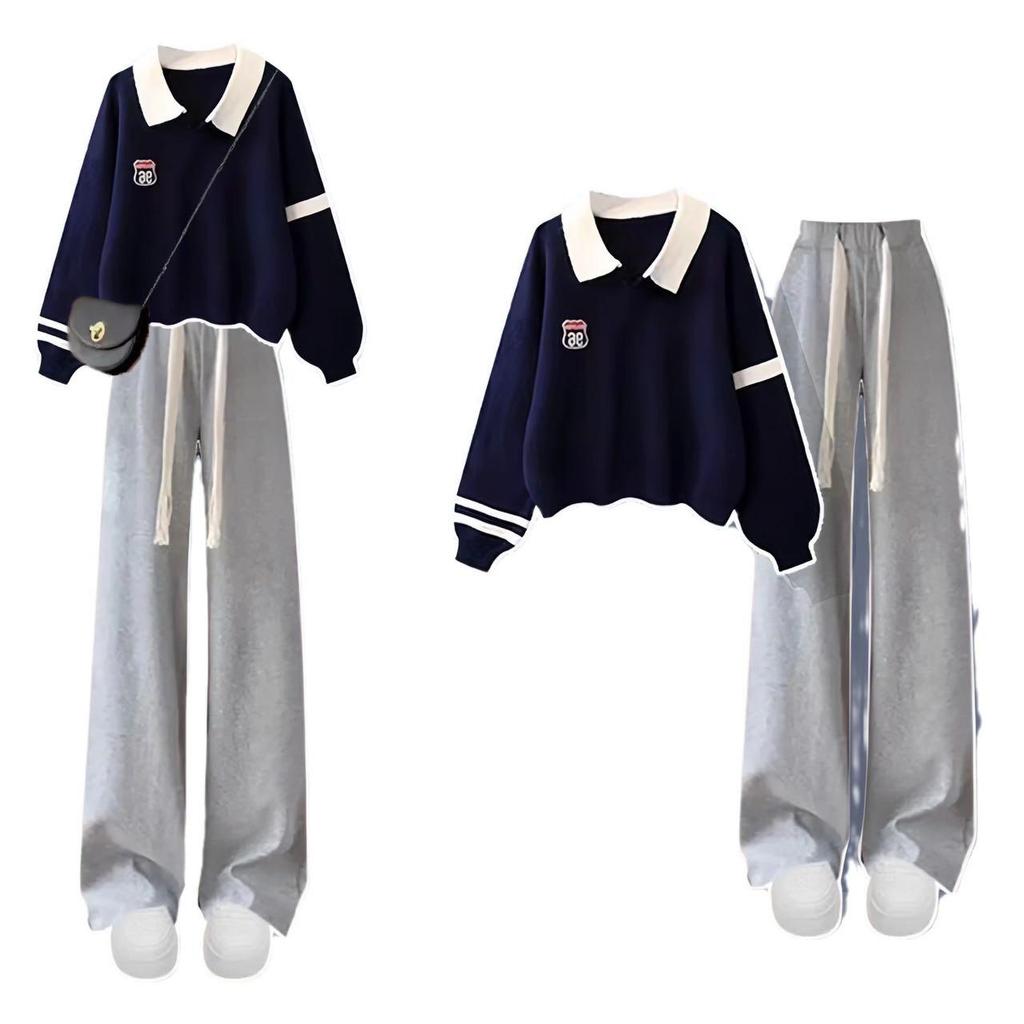 Комплект свитеров для девочек в корейском стиле на весну и осень: Однотонный топ с длинными рукавами и комплект из двух частей для детей, коллекция 2024 г.