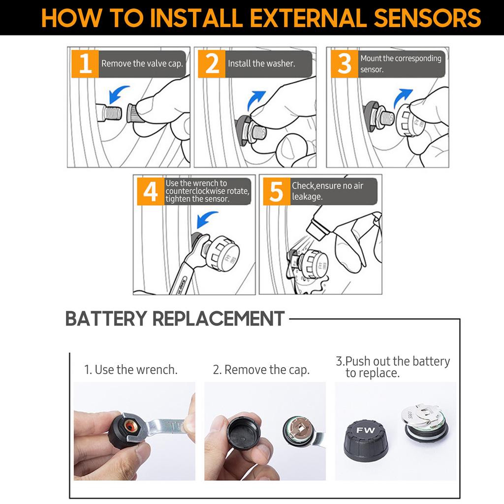 TPMS Tyre Pressure Monitoring System Solar Power Wireless Tire Pressure Monitoring System with 2