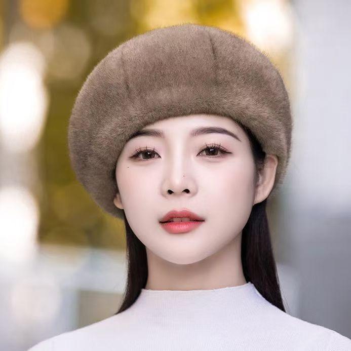 New Imitation Mink Hair Winter Beret Korean Version Of The Fashion Wild Thickened Warm Hat Pumpkin Hat