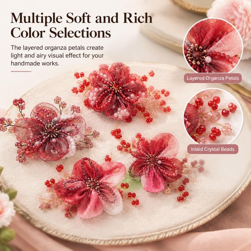 Vintage Ancient Organza Flower Applique Sheer Organza Brooch Embellishment Hairpin Making