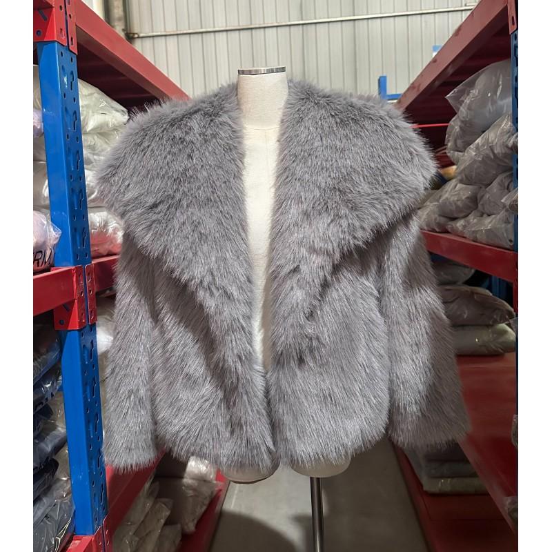 Womens Short Faux Fur Coat Fall Winter Street Style Fox Trim Multiple Colors