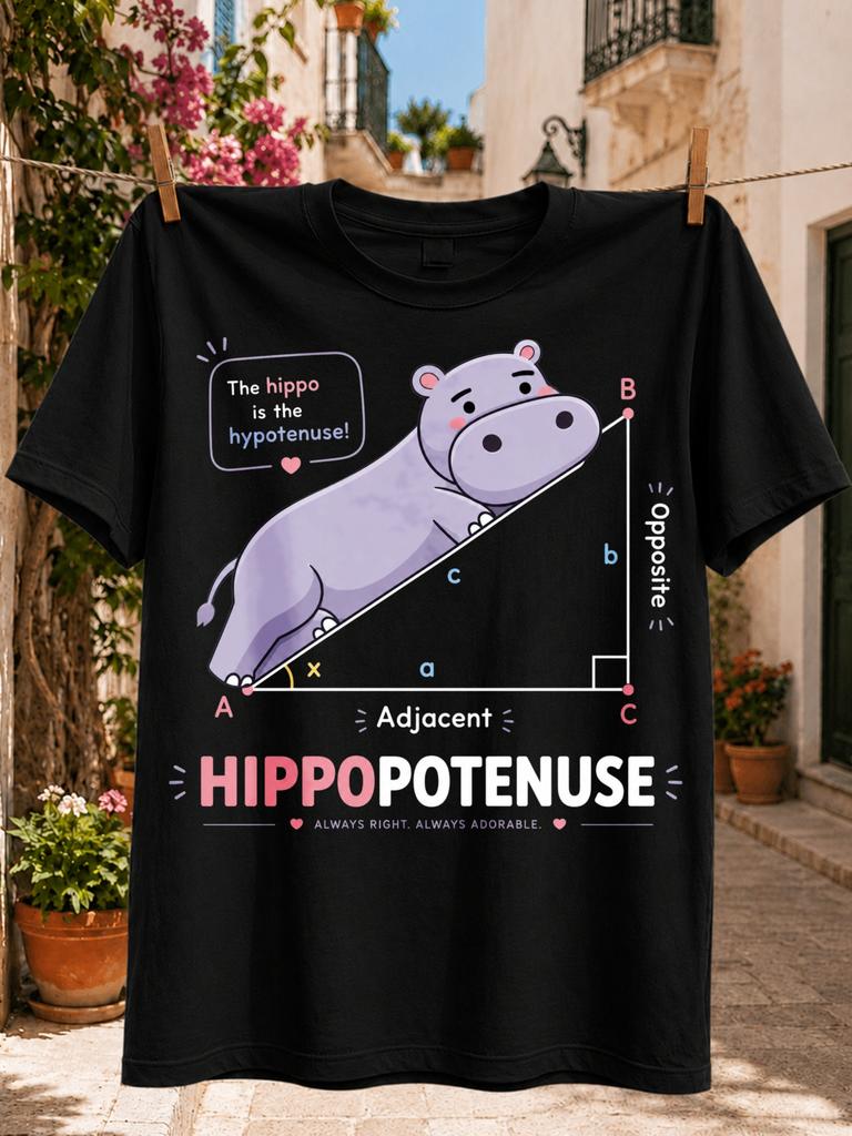 The Hippo Is The Hypotenuse Quote Pastel Right Triangle And Cute Adorable Math Pun Graphic Tee Unisex All Tshirt