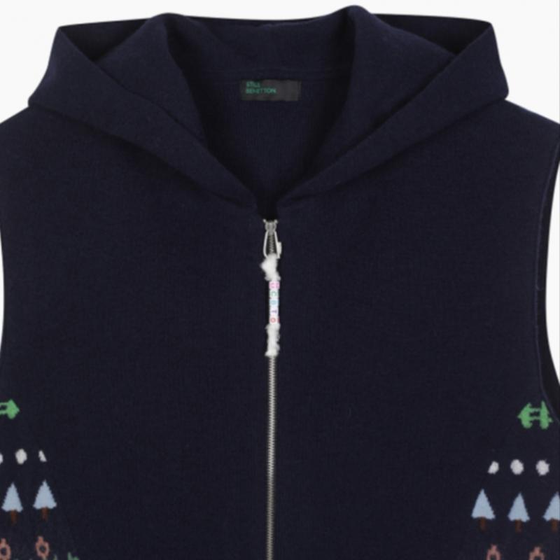  Benetton Benetton Жаккардовый трикотажный жилет с капюшоном и застежкой-молнией Bakva1461 Ny