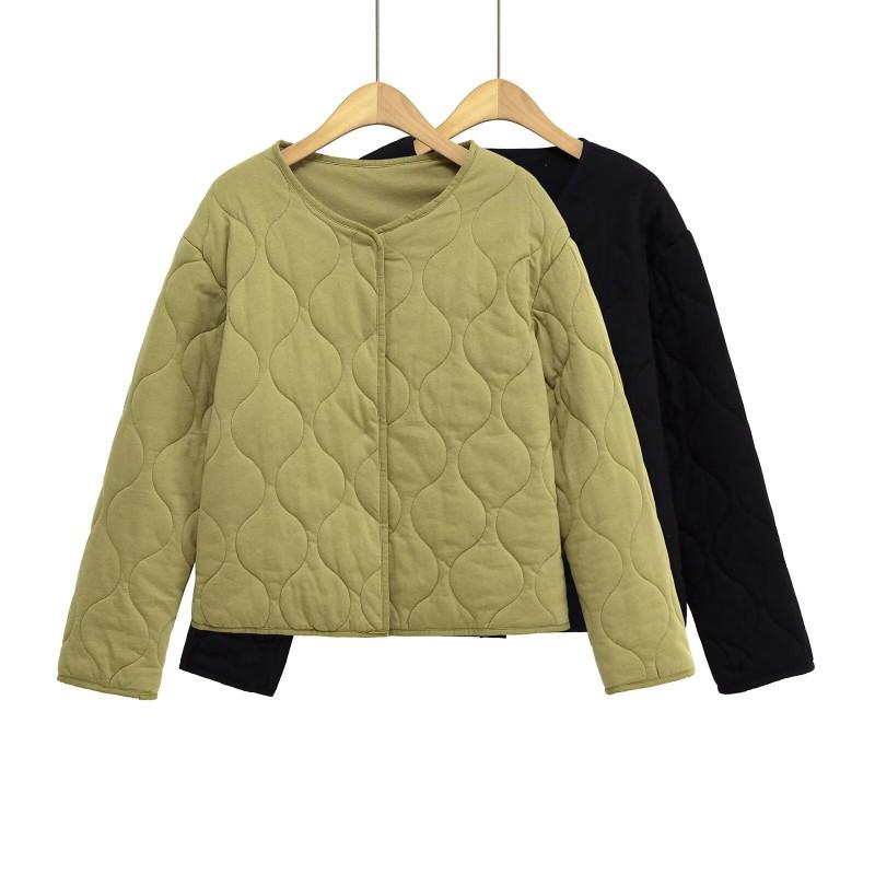 Womens Oversized Relaxed Fit Quilted Cotton Puffer Jacket Long Sleeve Round Neck Casual Coat Fall Winter