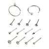 14Pcs/Set Unisex C/O Shape Rhinestone Stainless Steel Nose Stud Piercing Jewelry