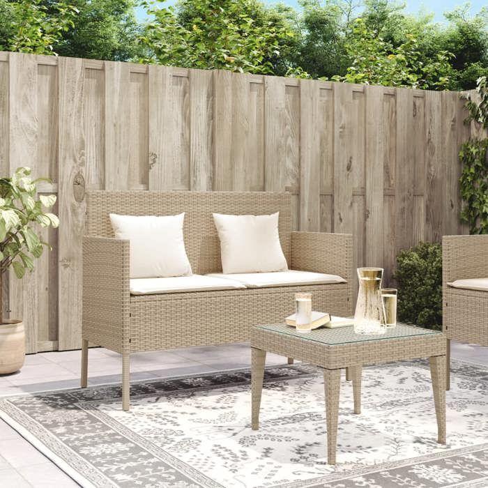 VidaXL Banc de Jardin avec Coussins, Siège de Patio, Chaise de Terrasse, Meuble de Parc Arrière-cour Balcon Extérieur, Beige 365774