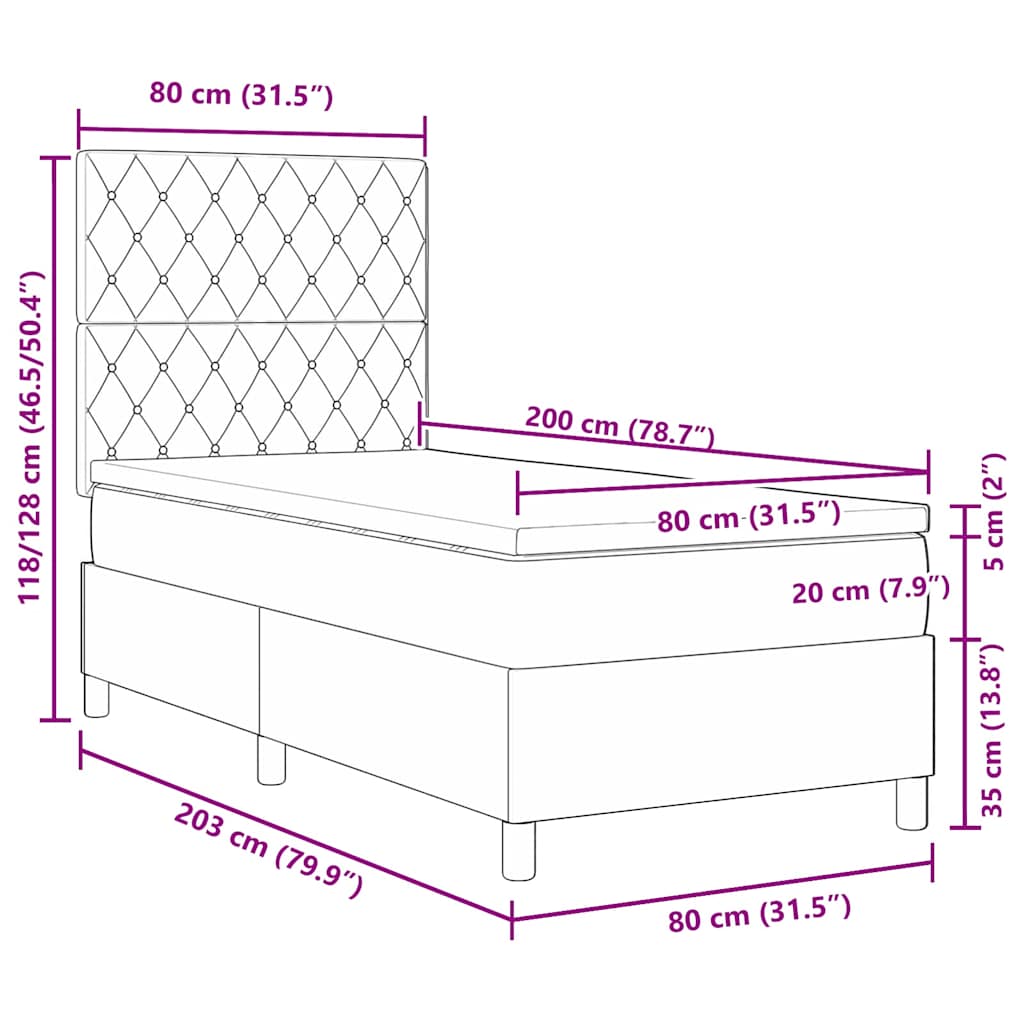 Box Spring Bed with Mattress Dark Blue 80 x 200 cm Velvet