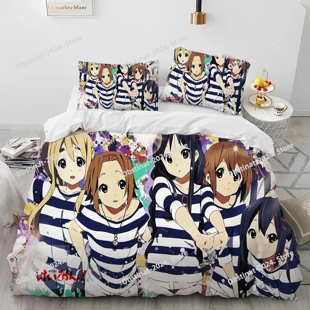 3D K-ON Мультяшный Милый Лолита Кавайные Девочки Комплект Постельного Белья Одеяло, Пододеяльник Комплект Постельного Белья Покрывало Наволочка, Комплект Постельного Белья размера Квин