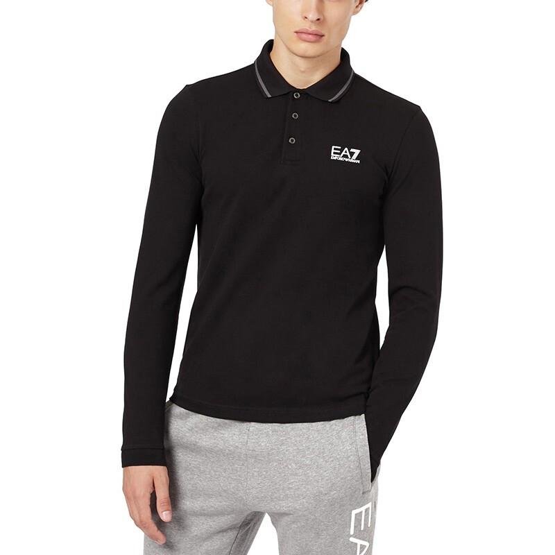 Emporio Armani EA7 Однотонная мужская футболка-поло с длинным рукавом и микрологотипом, верх, черная 8NPF07-J04Z-1200