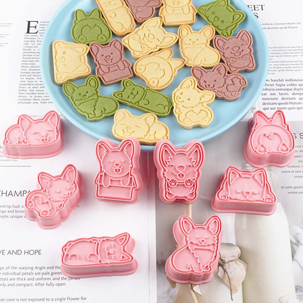 Biscuit Mold Cute Cartoon Corgi Dog Shape Eco-Friendly 3D Printing Baking Gadgets Cookie Cutter Cookie Mold Plastic Mold