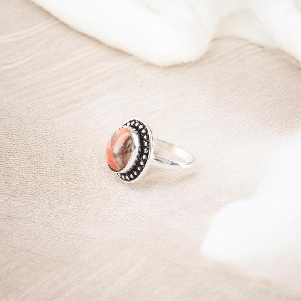 Orange Copper Turquois Gemstone 925 Stamped Silver Jewelry Handmade Promise Ring RR-62-47