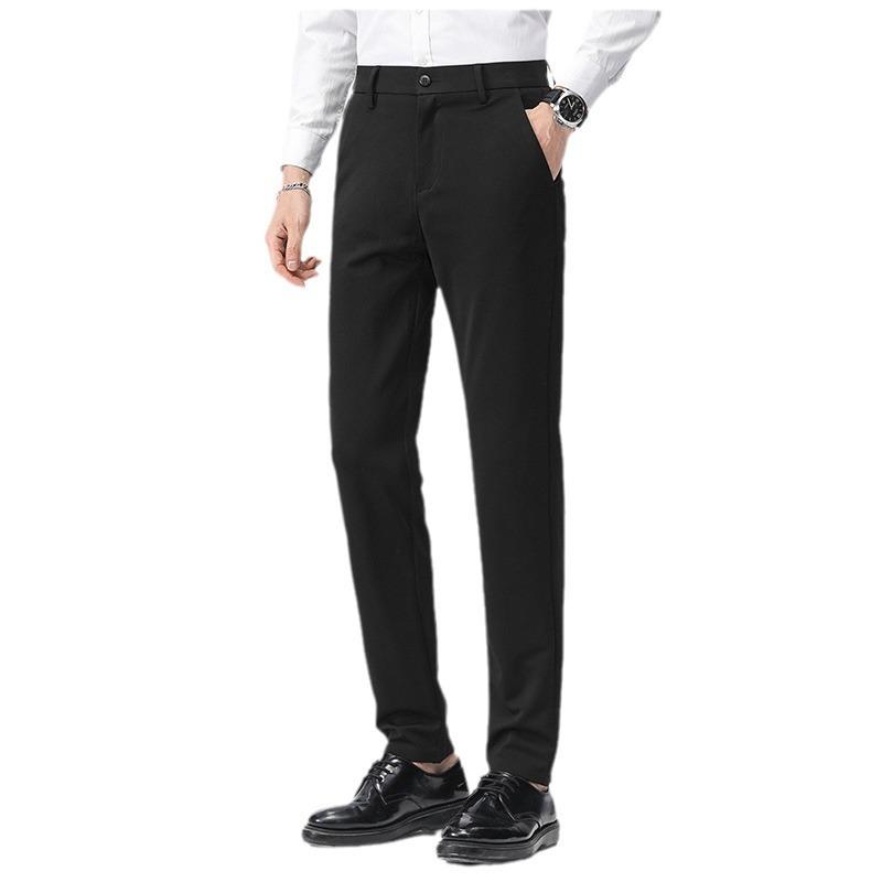 Мужские немнущиеся эластичные приталенные брюки для платья из ледяного шелка